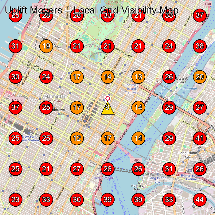 Uplift Movers GeoGrid visibility map for Moving And Storage Service in New York